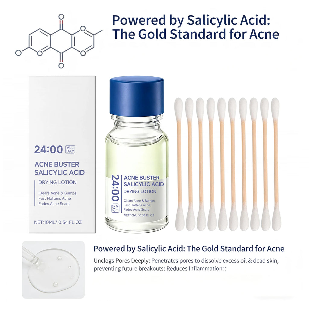 Salicylic Acid Drying Lotion Face Serum with Cotton Swab– Reduce Pimples & Breakouts Fade Acne Scars Minimize Pores Skin Renewal Oasis Select
