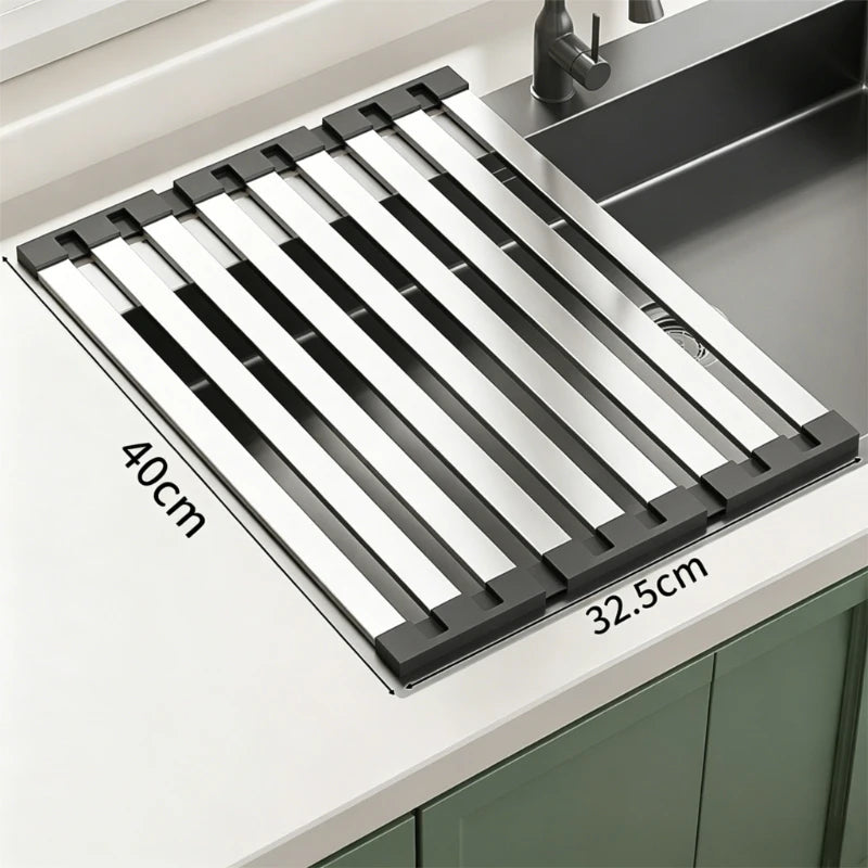 304 Stainless Steel Kitchen Sink Drain Rack Foldable Dish Drainer Rack Rack Sink Bowl and Dish Storage Rack Drying Storage Shelf Oasis Select 40cmx32.5cm