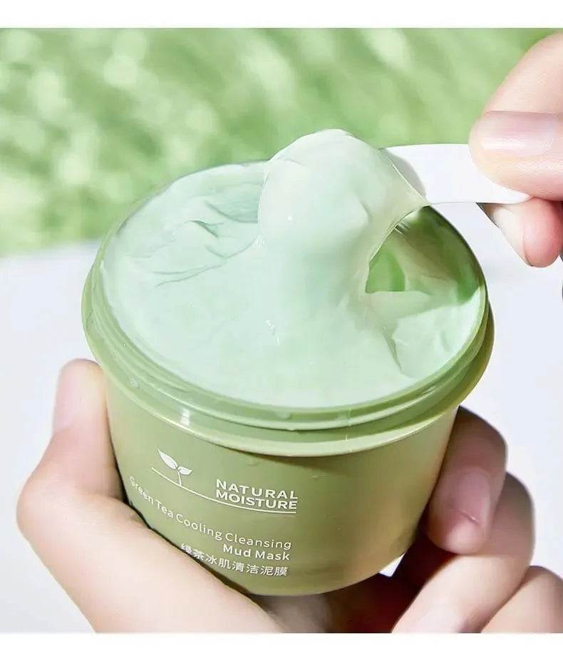 Green Tea Ice Mud Mask Cleansing Moisturizing Oil Control Blackhead Removal Cleansing Mud Mask Applicator Mud Mask 1PCS 120g Oasis Select