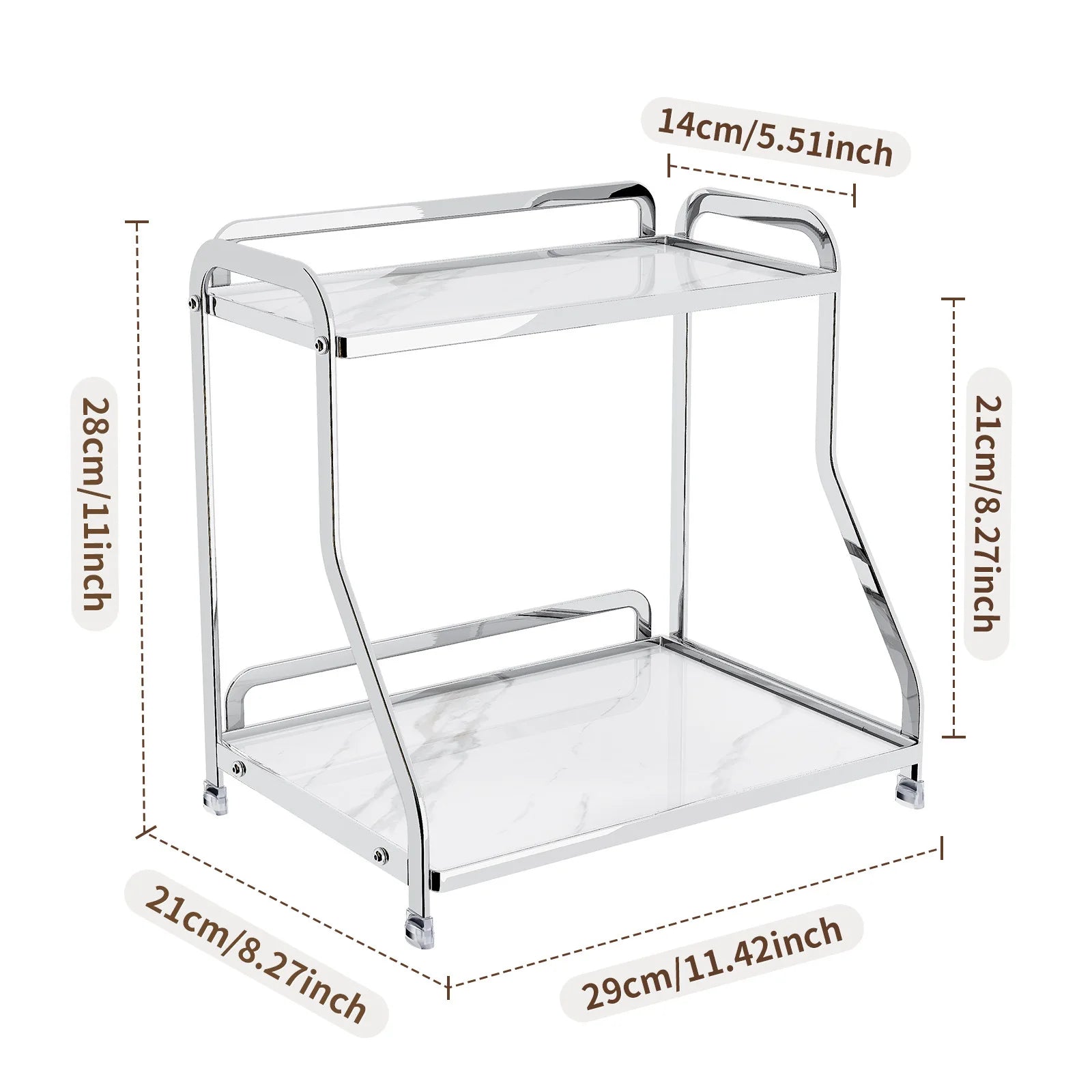 Cosmetics storage rack Stone pattern desktop skin care product shelf Bathroom dresser Perfume storage box Oasis Select Second layer silver
