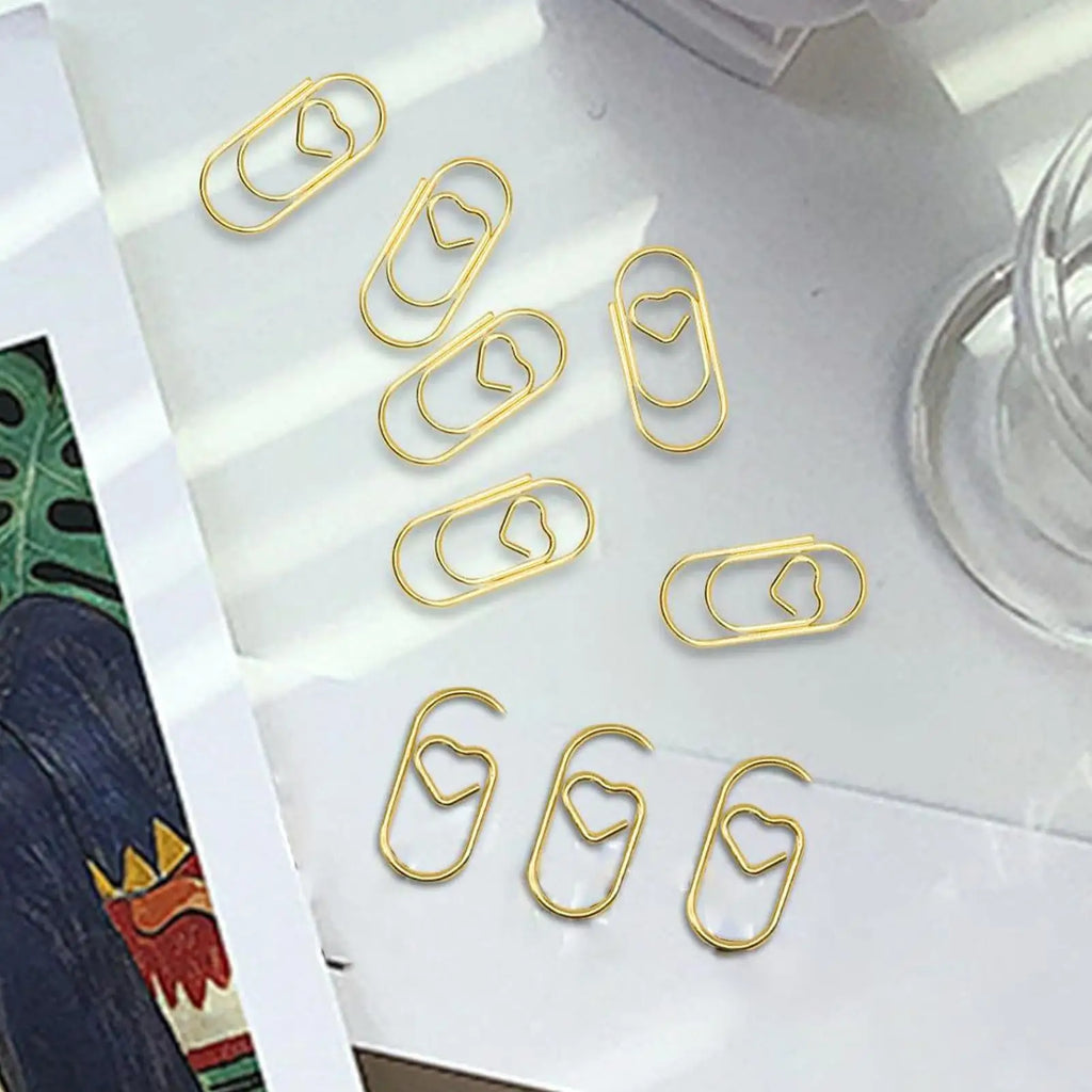100Pcs Creative Mini Heart Paper Clips Paperclip Card Photo Tickets Holder Binder Clamps For Notebook Planner Bookmarks Clip Oasis Select