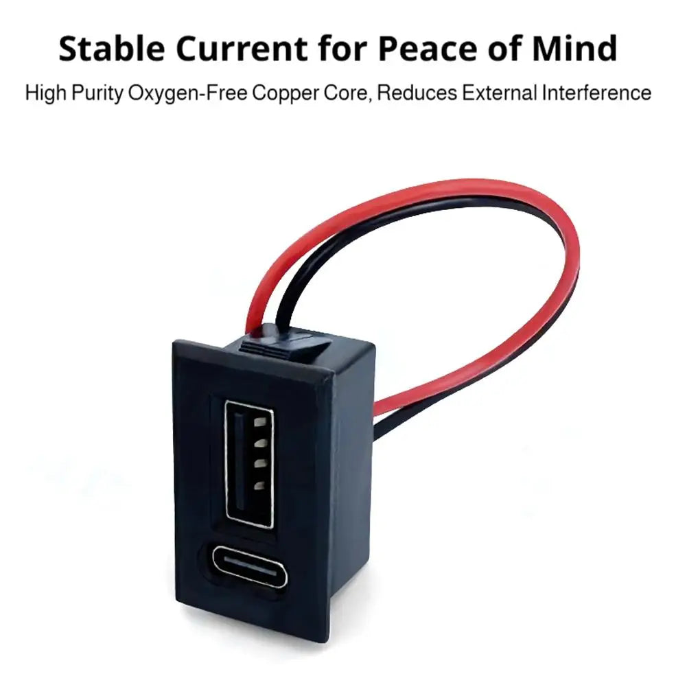 Dual USB-A & USB-C Panel Socket Module with Cable – 11cm