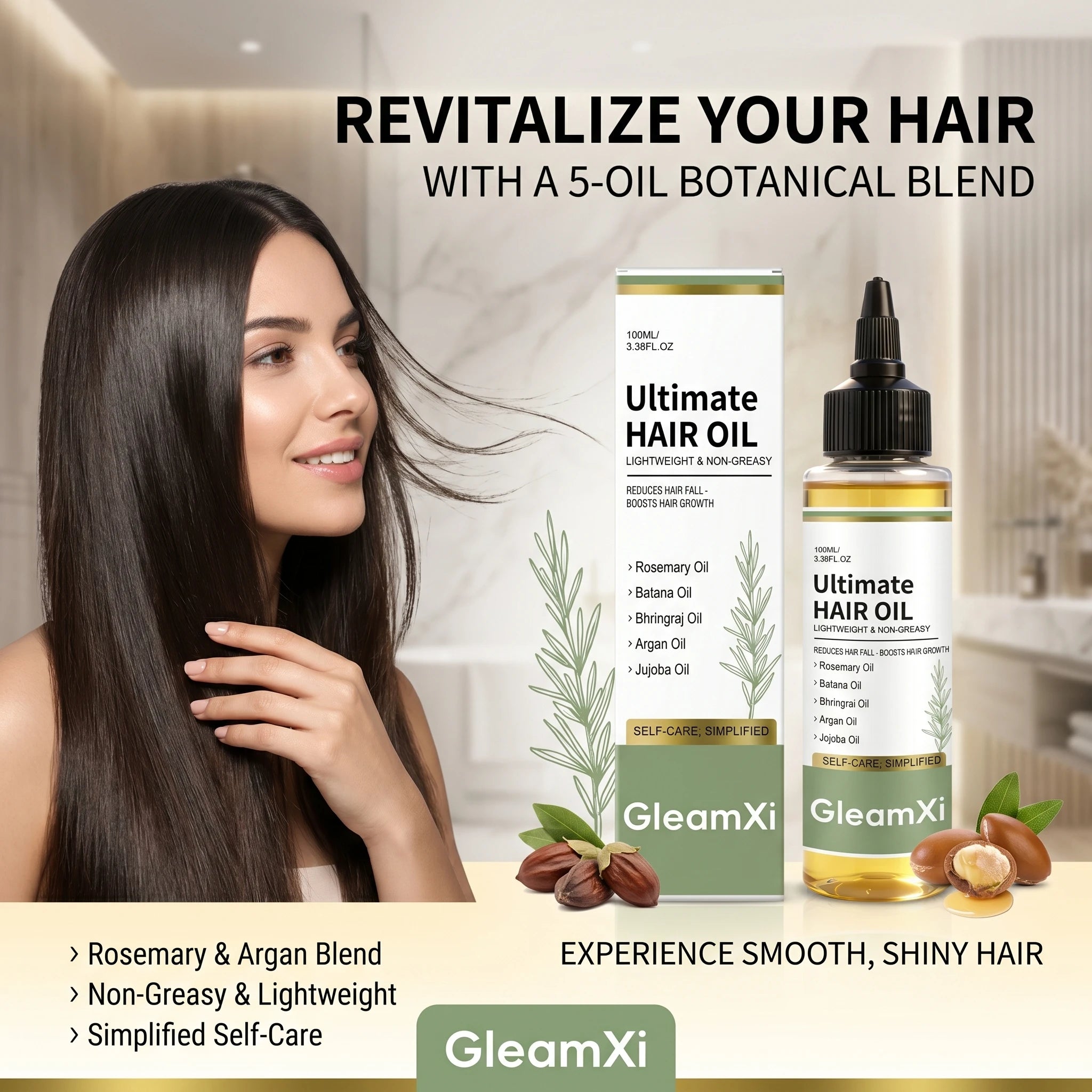 Rosemary Hair Oil Reduce Frizz Boosts Shine & Hydration Repair Damaged Hair Anti Hair Fall Lightweight Voluminous Hair Care Oasis Select