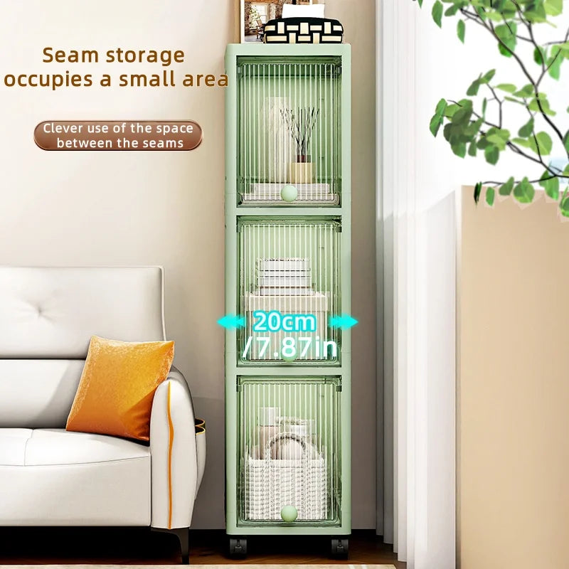 Slim Seam Cabinet Space-Saving Bookcase with Door Stackable Multi-Layer Rack Portable Movable Living Room Display Shelf Oasis Select