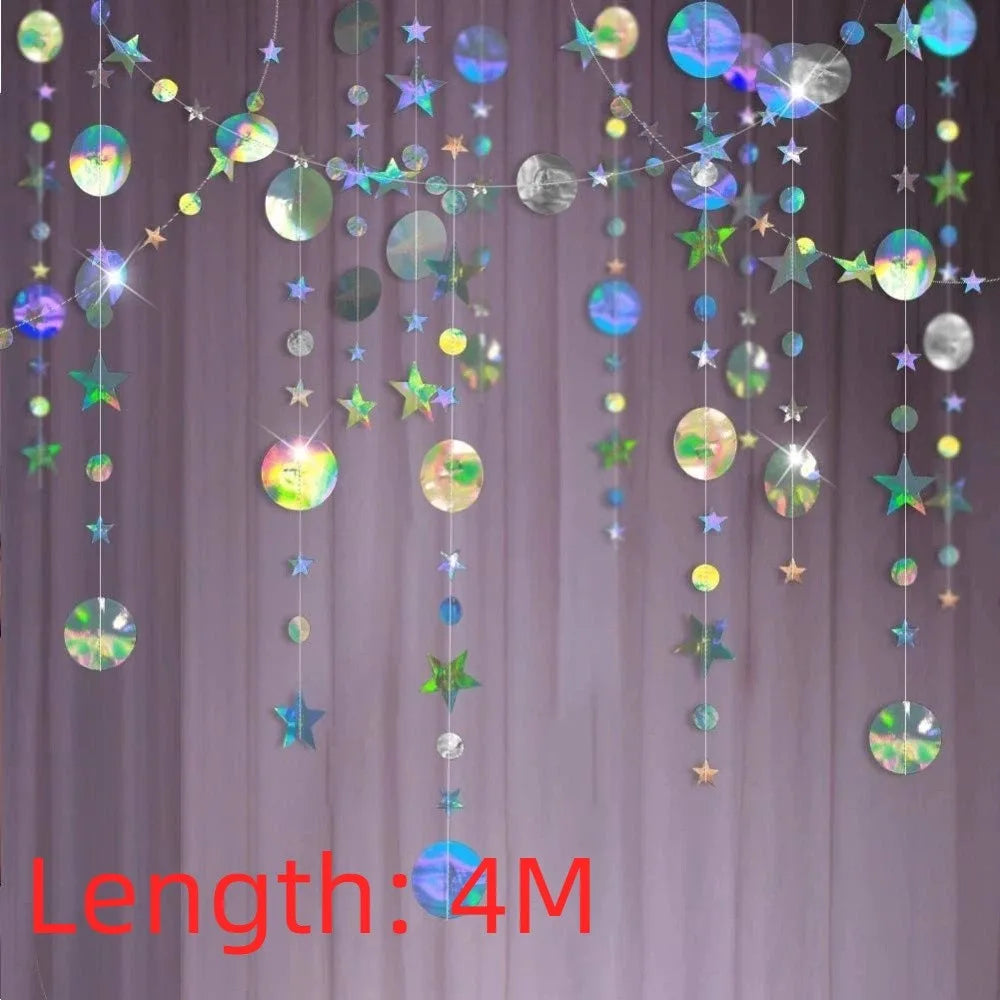 3 Meters/4M Length Paper Banner Shiny Iridescent Room Hanging Decoration Silver Paper Iridescent Paper Birthday Party Decoration Oasis Select A