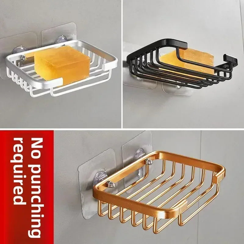 Lightweight Aluminum Alloy Soap Storage Tray Self Stick Wall Mounted Bracket Drill Shower Soap Container Tidy Washroom Accessory Oasis Select