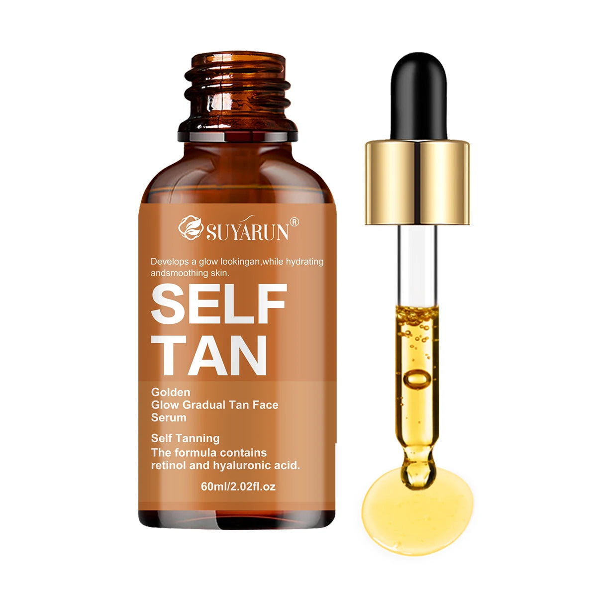 SUYARUN Self-Tanning Serum with Coconut, Jojoba Oil & Aloe – Evens Skin Tone, Gentle Hydration for All Skin Types & Genders. Oasis Select 60ml