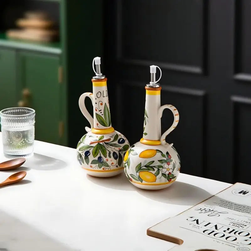 Nordic Ceramics Olive Oil Dispenser Embossed Oil Vinegar Can Household Kitchen Oil Vinegar Bottle Spice Jar Kitchen Products Oasis Select