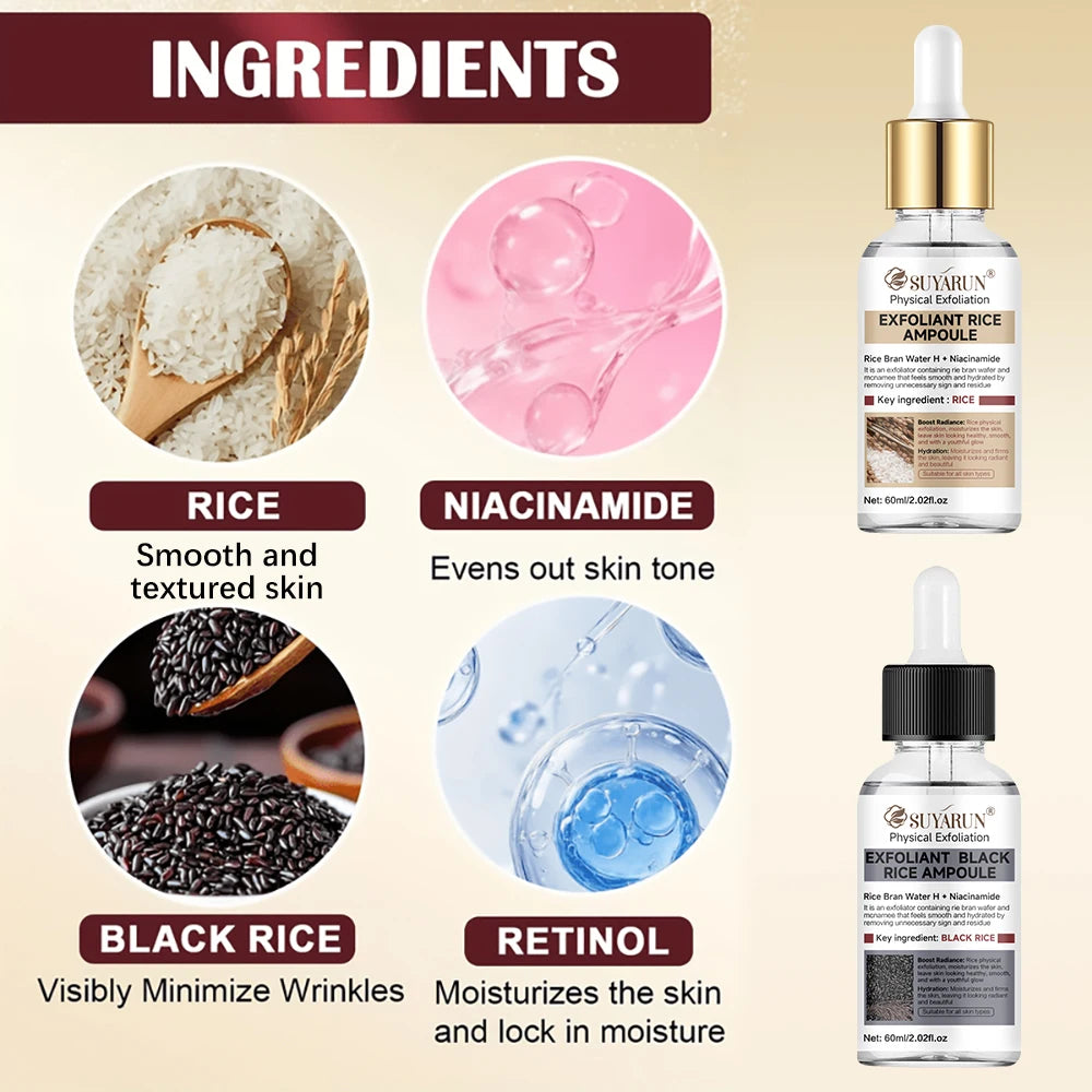 SUYARUN Rice & Black Rice Scrub & Serum Duo | Brightening Kit Exfoliating Skincare Duo Oasis Select