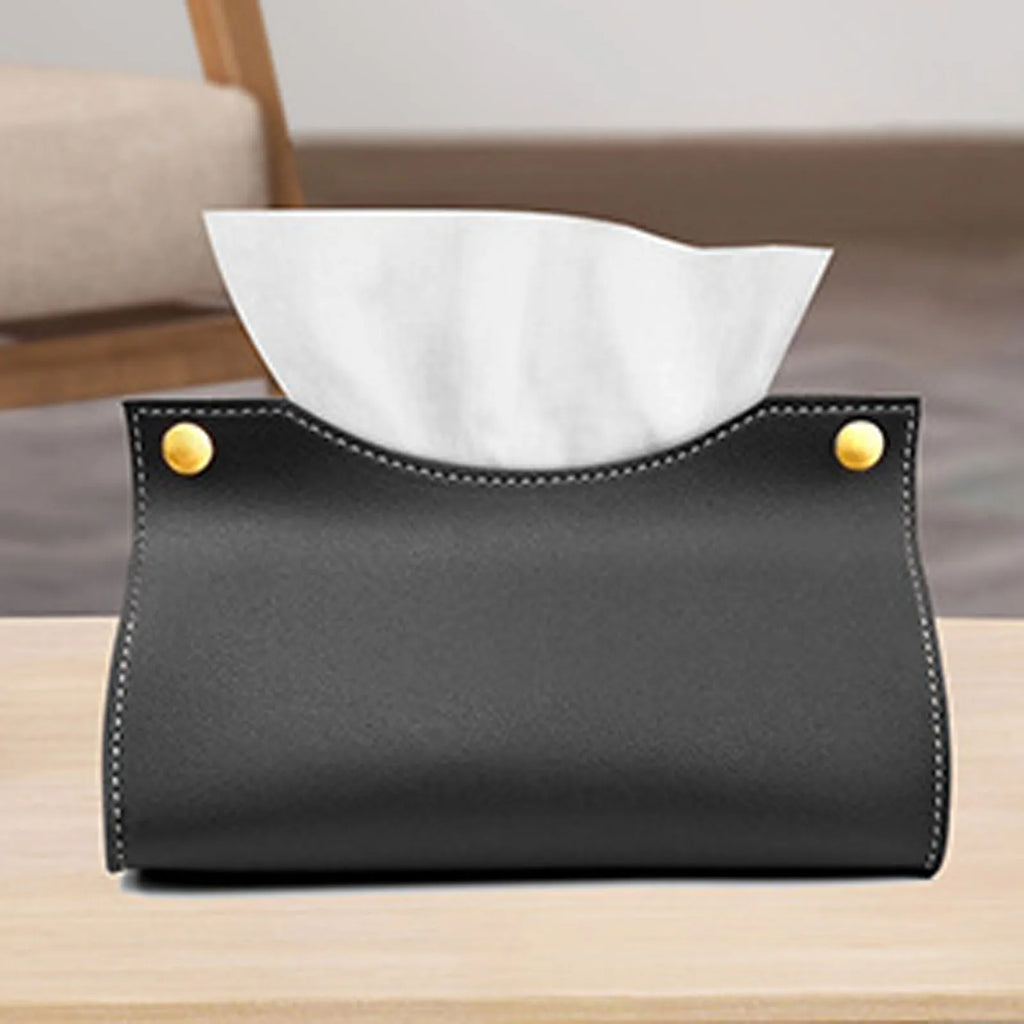 Tissue Box Holder Home Living Room Coffee Table Desktop Simple Napkin Box Kitchen Storage Paper Box PU Leather Organizers Oasis Select Black