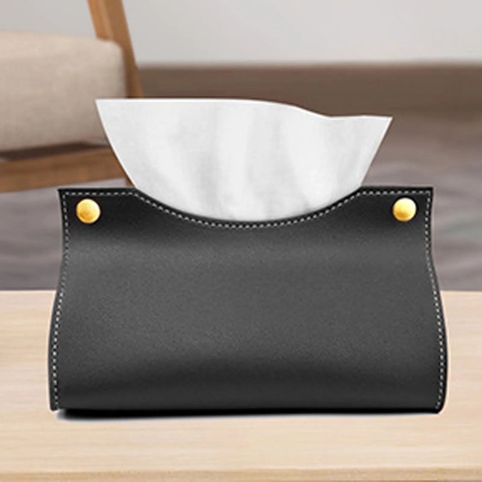 Tissue Box Holder Home Living Room Coffee Table Desktop Simple Napkin Box Kitchen Storage Paper Box PU Leather Organizers Oasis Select Black