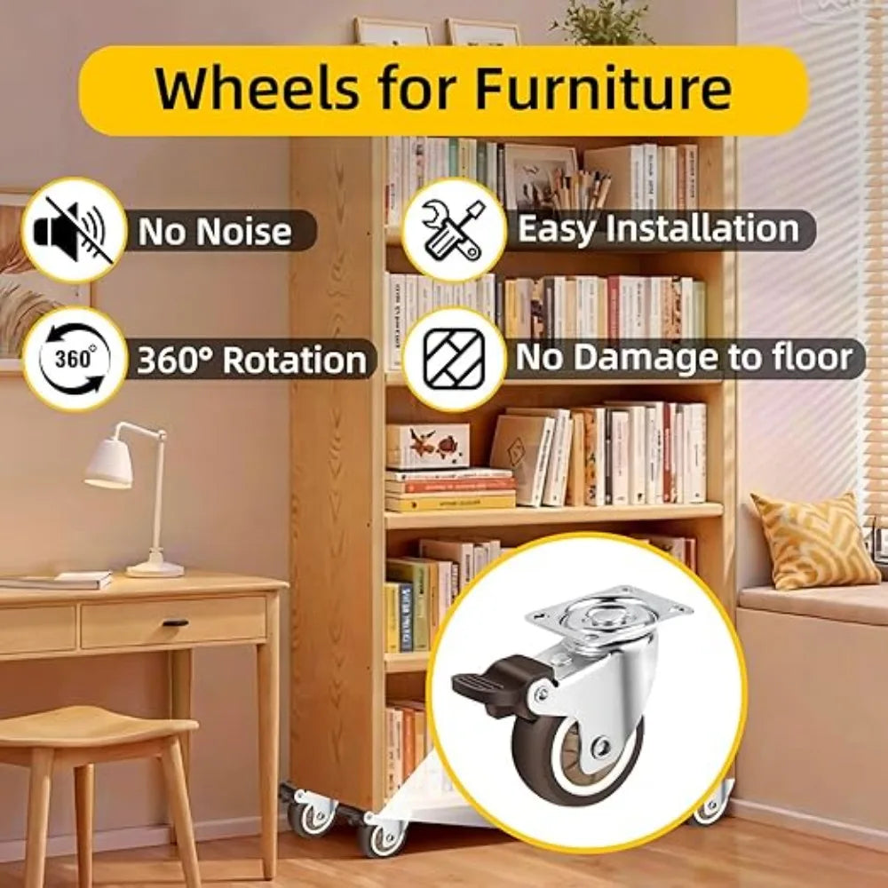 Caster Wheels 2 Inch, Heavy Duty Furniture Casters Set of 4,Rubber Castors No Noise,Designed for Desk,TV Stand,Coffee Table Oasis Select 10pcs 2 inch brake