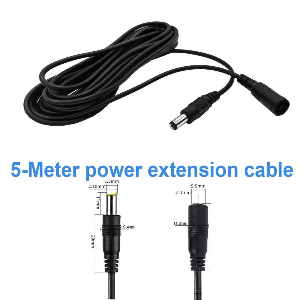 5M 10M DC12V Power Extension Cable 5.5mm*2.1mm Connector Male To Female For LED Lamp CCTV Security Camera Black Power Cable Cord Oasis Select