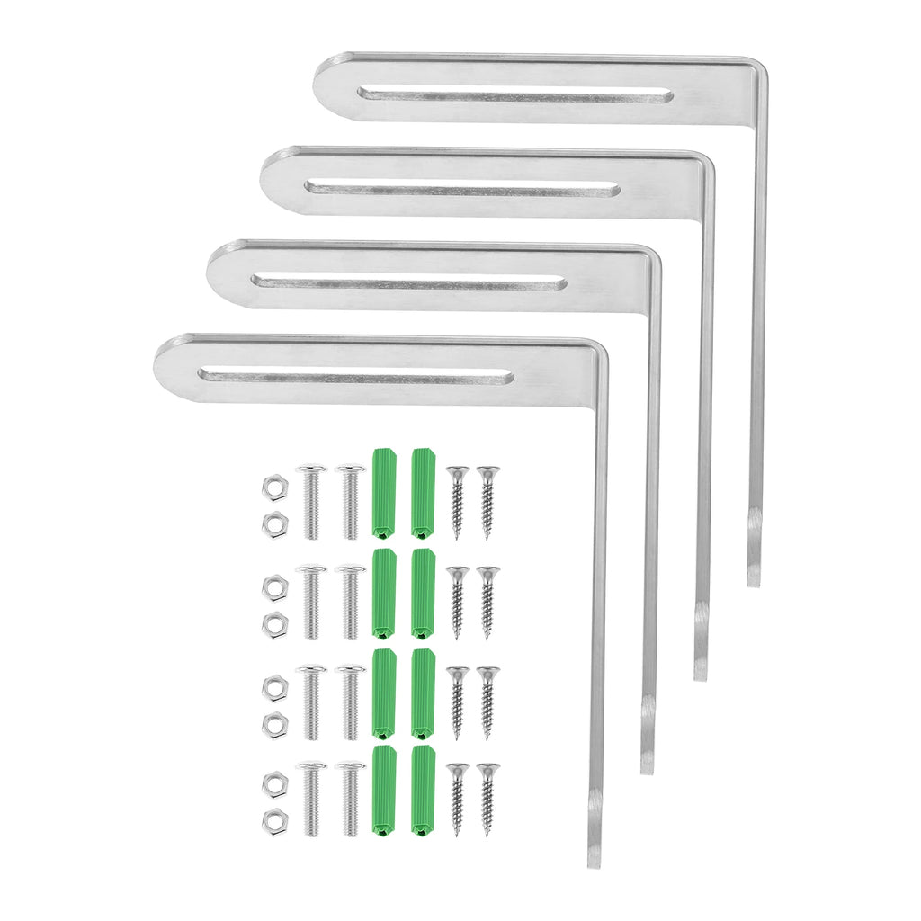 4Pcs 3mm Thick Multi-Size Heavy Duty Furniture Shelf Wall Support ,Silver Stainless Steel 90° Slotted Corner Braces with Screws Oasis Select