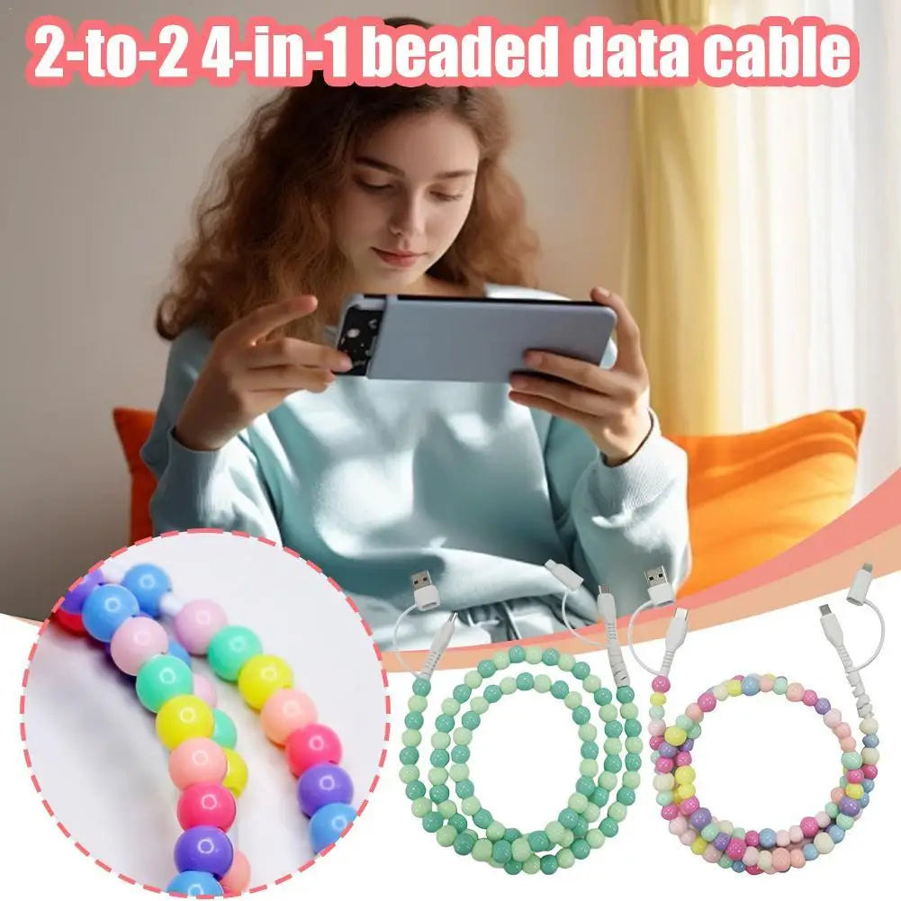 4-in-1 PD3.0 Beaded Charging Cable – USB-C & 8-Pin Fast Sync