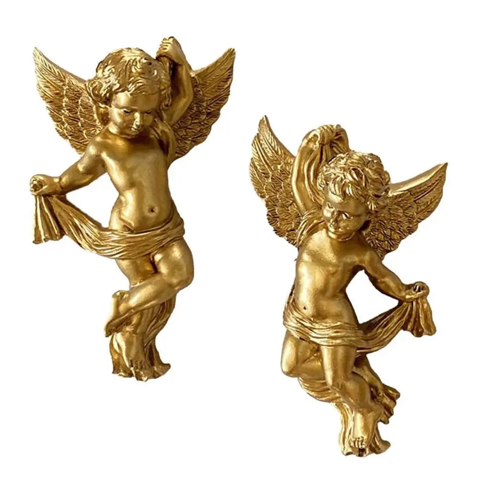 Cherub Angel Statue Pair – Gold Resin Desktop & Wall Ornament Resin Decorative Figurine Oasis Select 1 Pair