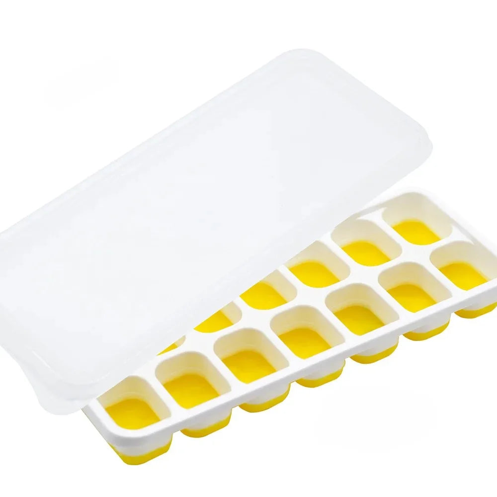 Ice Cube Tray Mold with Lid Silicone Square 14 Cube Easy Release Ice Cube Molds Summer Kitchen Bar DIY Iced Cocktail Freeze Tool Oasis Select Yellow