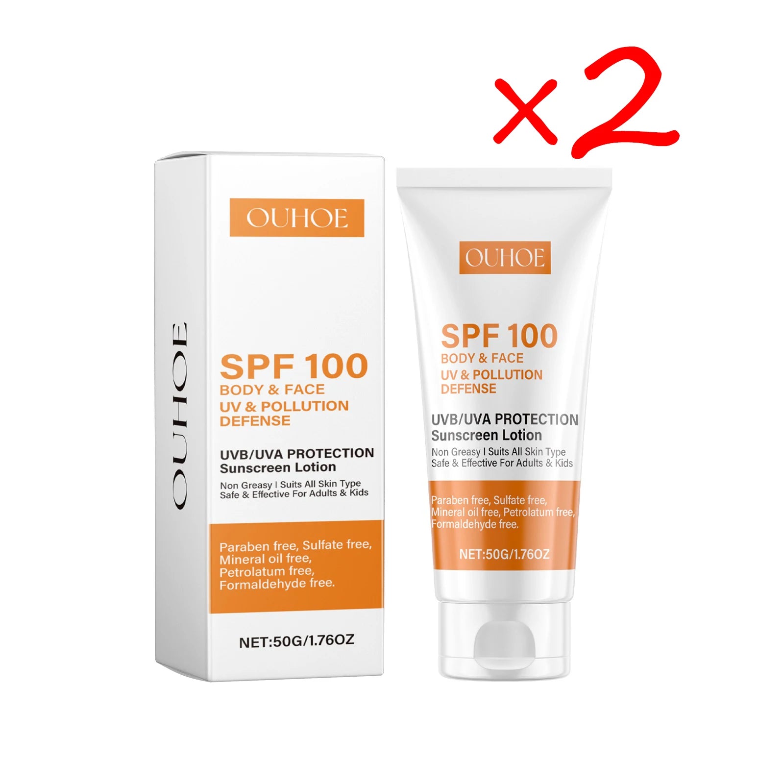 Quick Absorption SPF100 Hydrating Sunscreen Lotion Refreshing Sunscreen UV Protection Waterproof Moisturizing Concealer Heat Sun Oasis Select 100g boxed