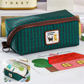 1PCs Cartoon Checkered Large Capacity Pencil Case Student School Desktop Storage Stationery Multi Layer Pen Bag Oasis Select green