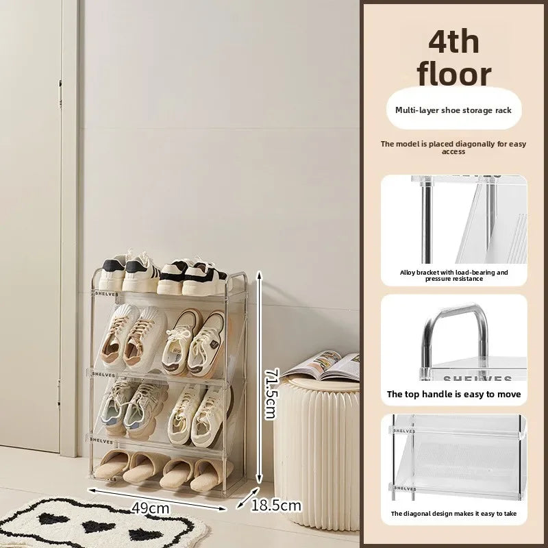 Multifunctional shoe rack doorway dormitory rental room storage shoe cabinet household bedroom large capacity multi-layer Oasis Select Transparent White-4