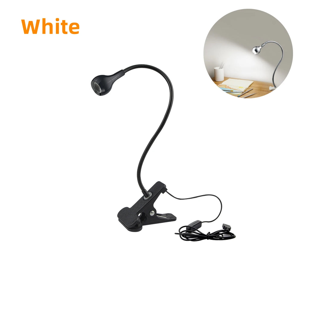360° Flexible Clip on Desk Lamp USB Eye-Caring Reading Table Light Night Light Study Bedside Clamp Lamp for Books Oasis Select Black Shell White