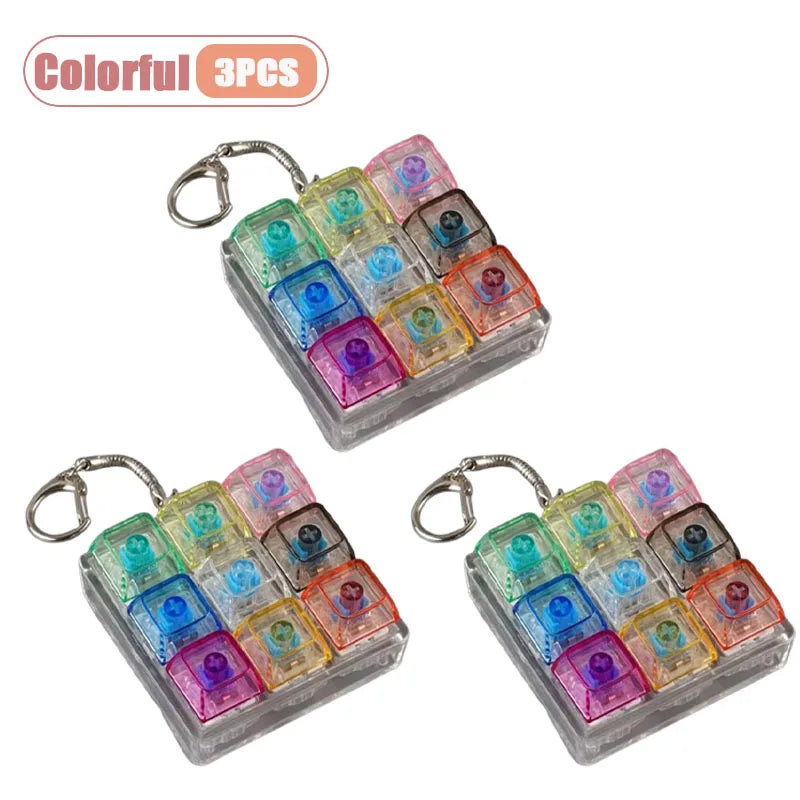 1-20PCS 9 Keys Mechanical Switch Tester Keychain Fidget Clicky Stress Relief for Keyboard Enthusiast Gamer Desk Decor Oasis Select Colorful-3PCS