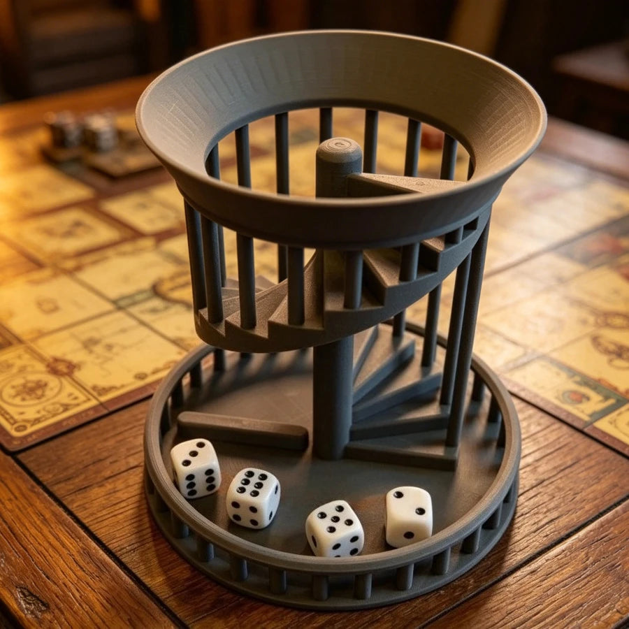 3D Printed Cage‑Style Spiral Staircase Dice Tower Roller Tray Fair Random Rolling for DND RPG MTG Tabletop Role‑Playing Game Oasis Select