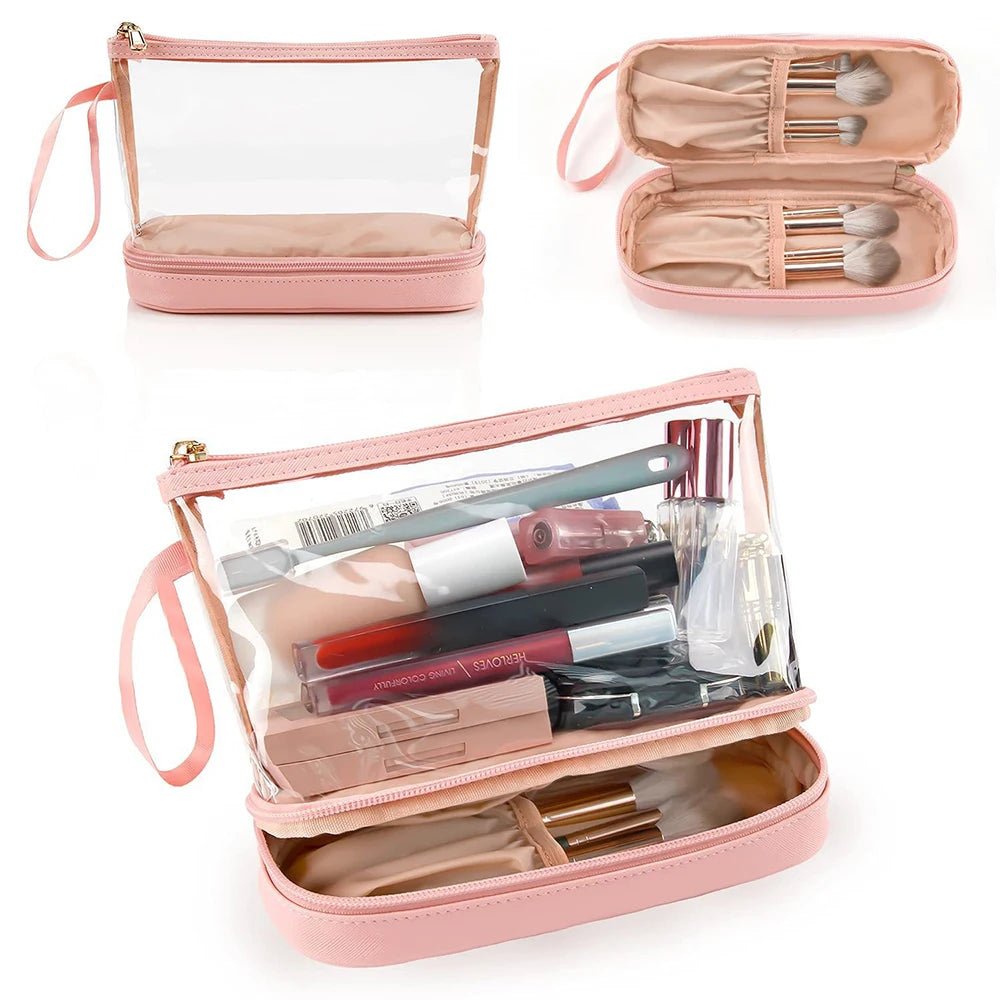 Transparent PVC Makeup Bag | Double-Layer Travel Wash Bag