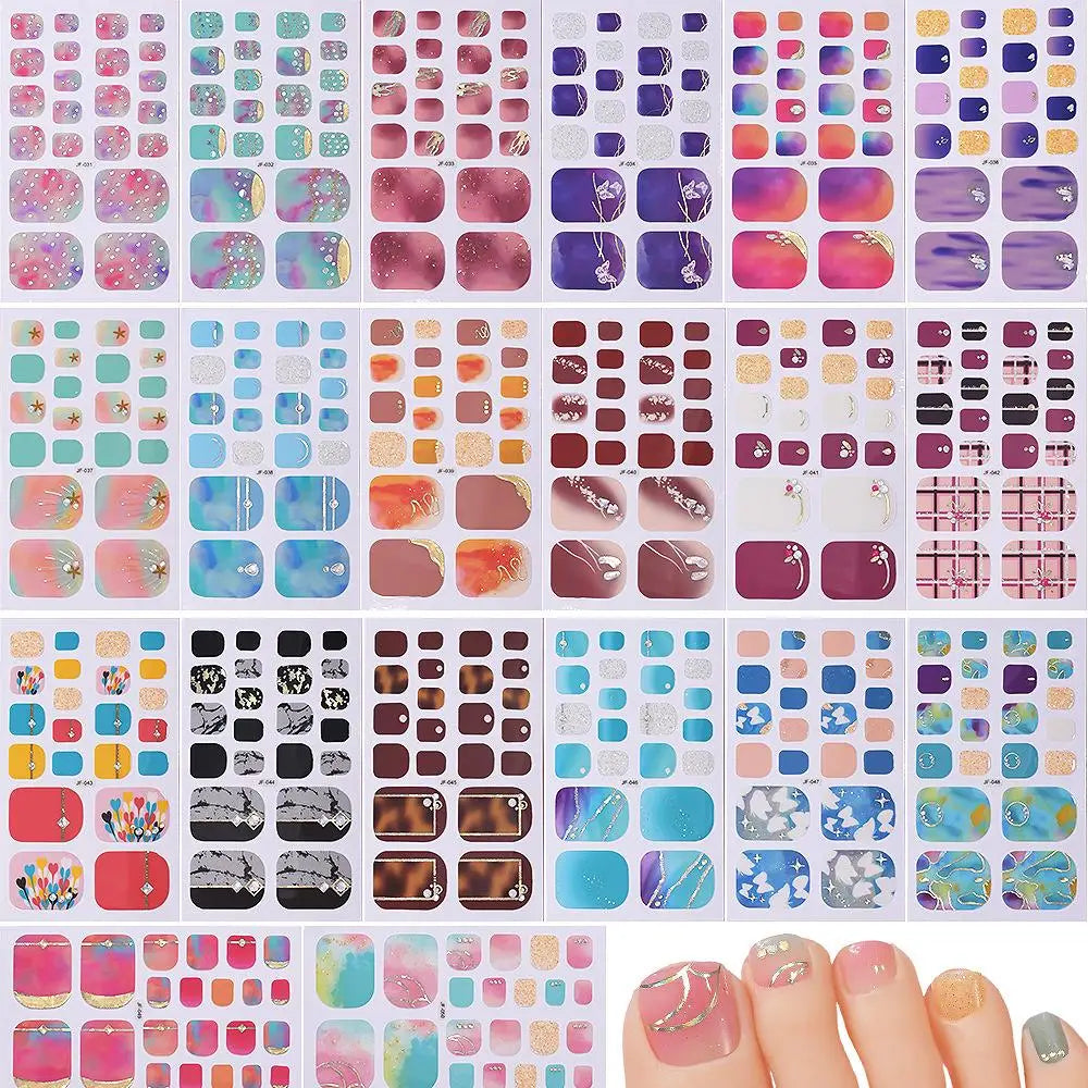 22tips/Sheet Glitter Toenail Stickers Glittering Full Wraps for Summer Pool and Beach for Nail Art and Decorative Nail Decals Oasis Select