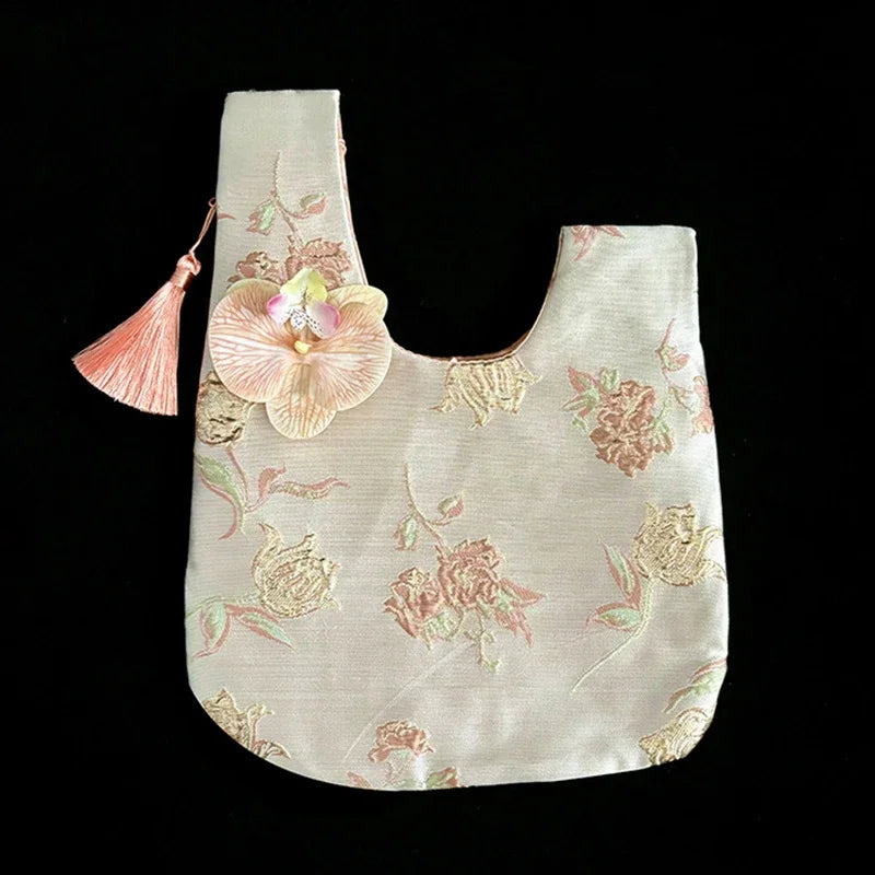 Orchid Tassel Faux Silk Jacquard Handbag | Chinese Retro Style