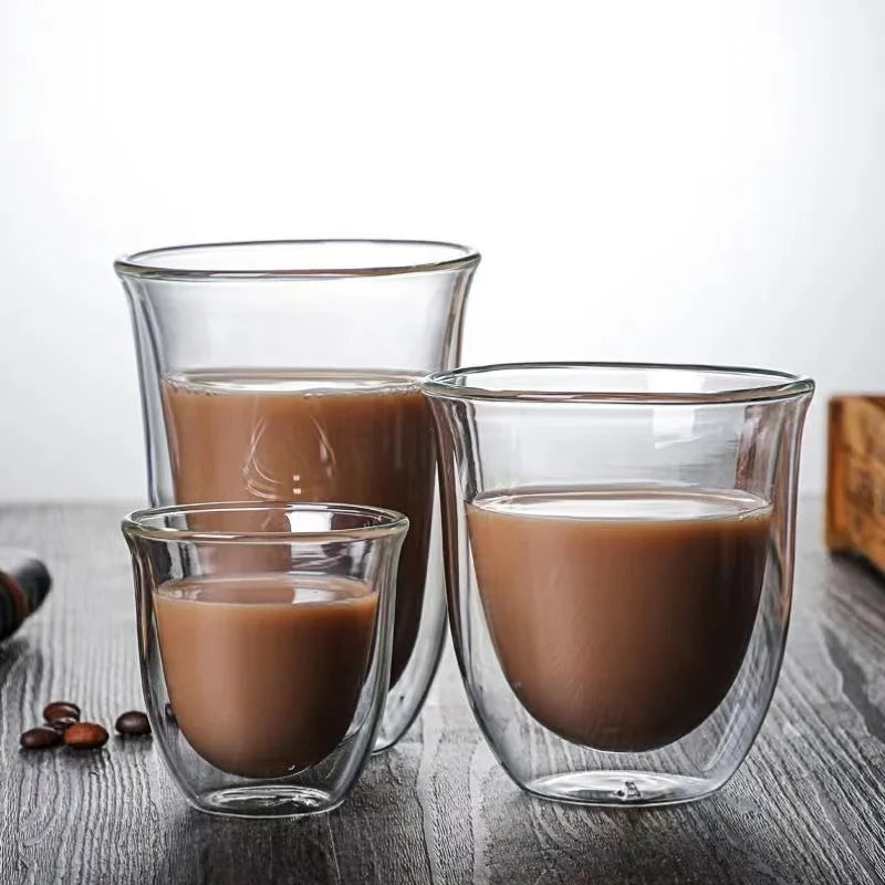 2pcs 80/150/220ml Double Wall Coffee Cup Heat Insulation Glass Cup Beer Milk Water Cups Transparent Cup Glass Drinkware Mug Oasis Select