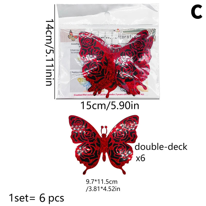 6-Pack 3D Glitter Gold Butterfly Wall Stickers | Peel & Stick