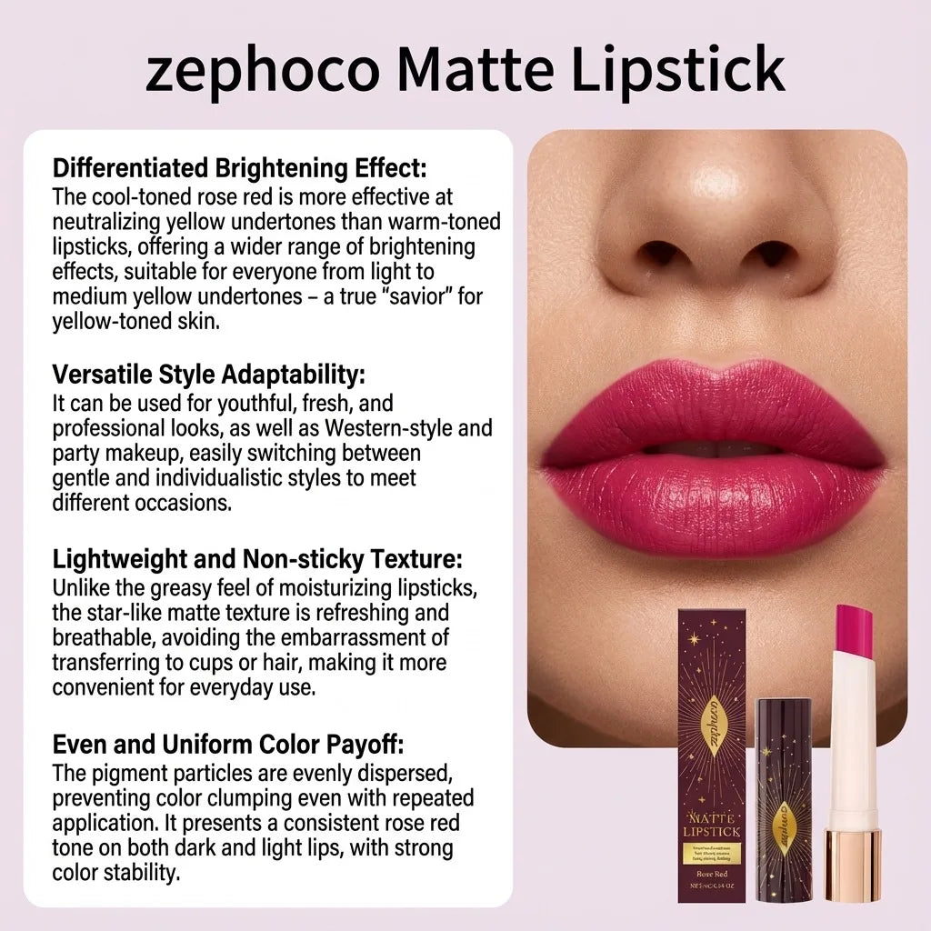 Zephoco Star Glow Matte Lipstick – Long-Lasting High Pigment