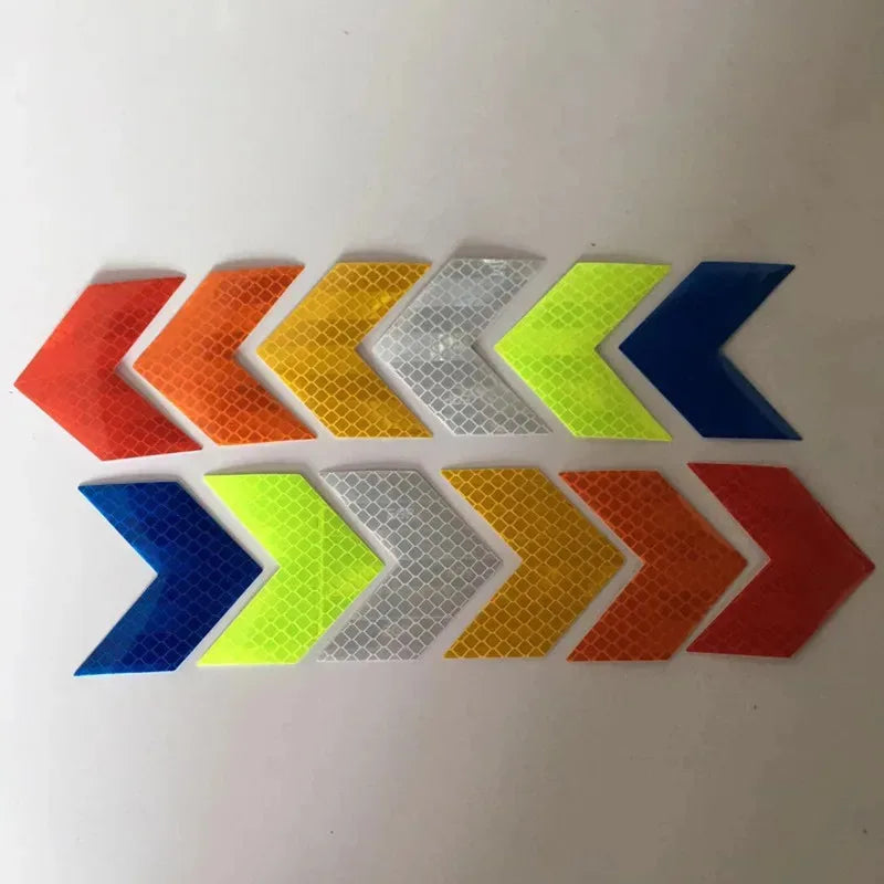 10pcs Car Reflective Arrow Sticker Safety Warning Sticker For Car Bumper Trunk Reflector Hazard Tape Car Styling Luminous Film Oasis Select