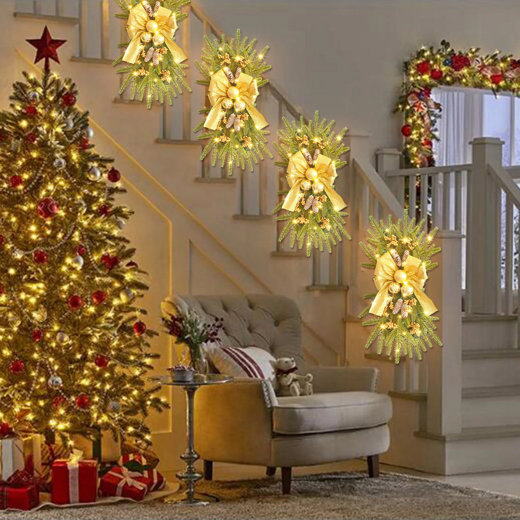 Christmas Wreath Bow Upside-down Tree Wreath Staircase Corridor Christmas Decoration Props Oasis Select