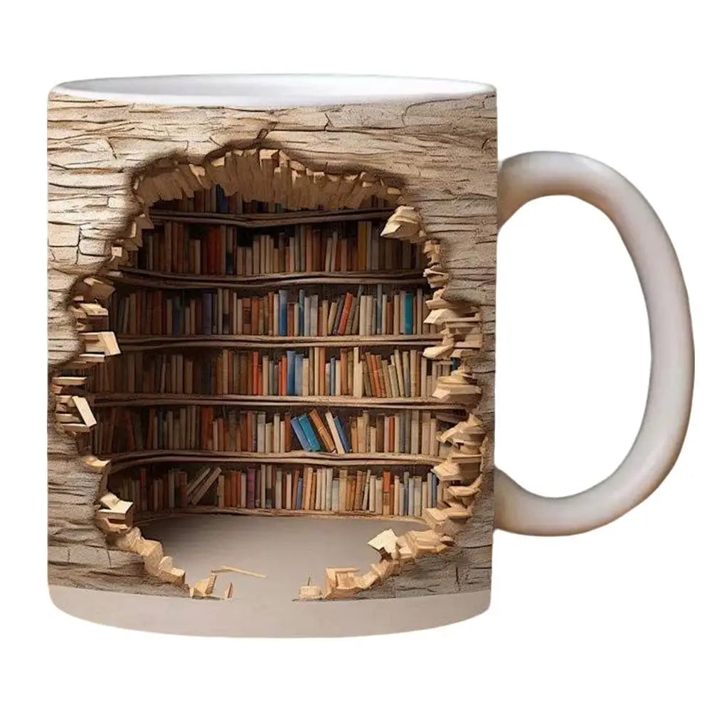 3D Library Book Mug Ceramic Shelf Mug Creative Space Design Multi-Purpose Mug Coffee Cup Study Milk Cup Friends Birthday Gift Oasis Select 301-400ml B