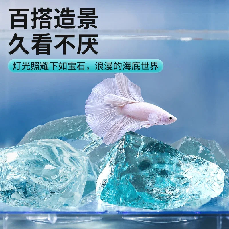 Ice Blue Glass Crystal Stone Fish Tank Landscape Decoration Creative Decoration Sky City Scenery Shop Bottom Ornamental Stone Oasis Select