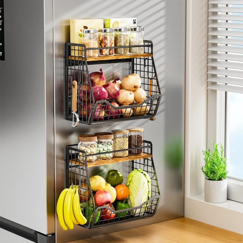 Kitchen Magnetic Refrigerator Hanger Wall-mounted Seasoning Rack Fruit and Vegetable Storage Basket Removable Magnetic Oasis Select