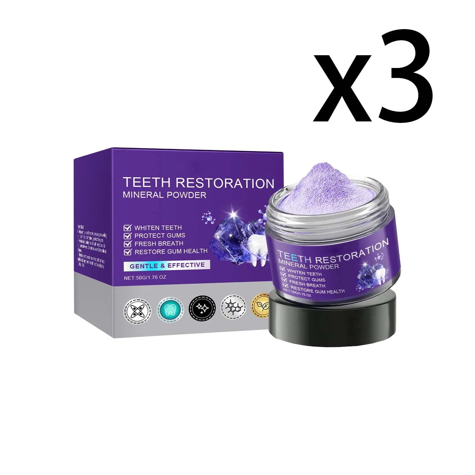 Purple Cleaning Tooth Powder Reduce Gum Discomfort Decompose Dental Plaque Preventing Tooth Decay Fresh Breath Oral Care Powder Oasis Select 3x50g
