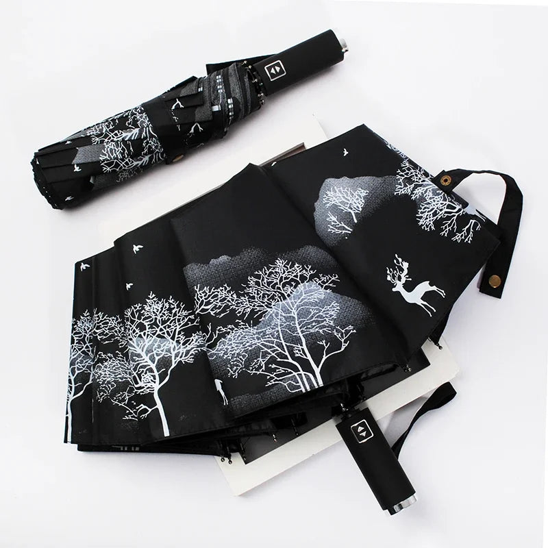 Automatic Double Sunny Umbrella Large Sunshade Sunblock Folding Retro Oil Painting Umbrella Oasis Select