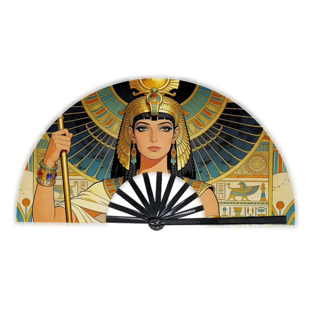 13" Egyptian Cleopatra Folding Fan - Plastic Rib Large Hand Fan for Cosplay, Ancient Egypt Party Decor & Summer Cooling Oasis Select