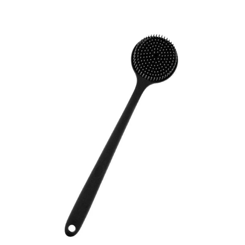 38cm Silicone Back Scrubber Brush for Shower Long Handle Body Deep Cleansing and Exfoliating Massage Double-Sided Soft Bristles Oasis Select Black