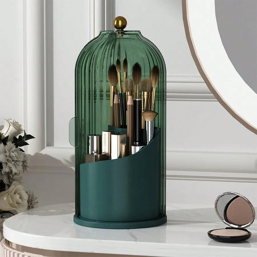 Bird Cage Pen Holder Storage Rack Dustproof Divider Desktop Cosmetic Storage Box Rotating Storage Container Dresser Oasis Select green 12.2 x 27 CM