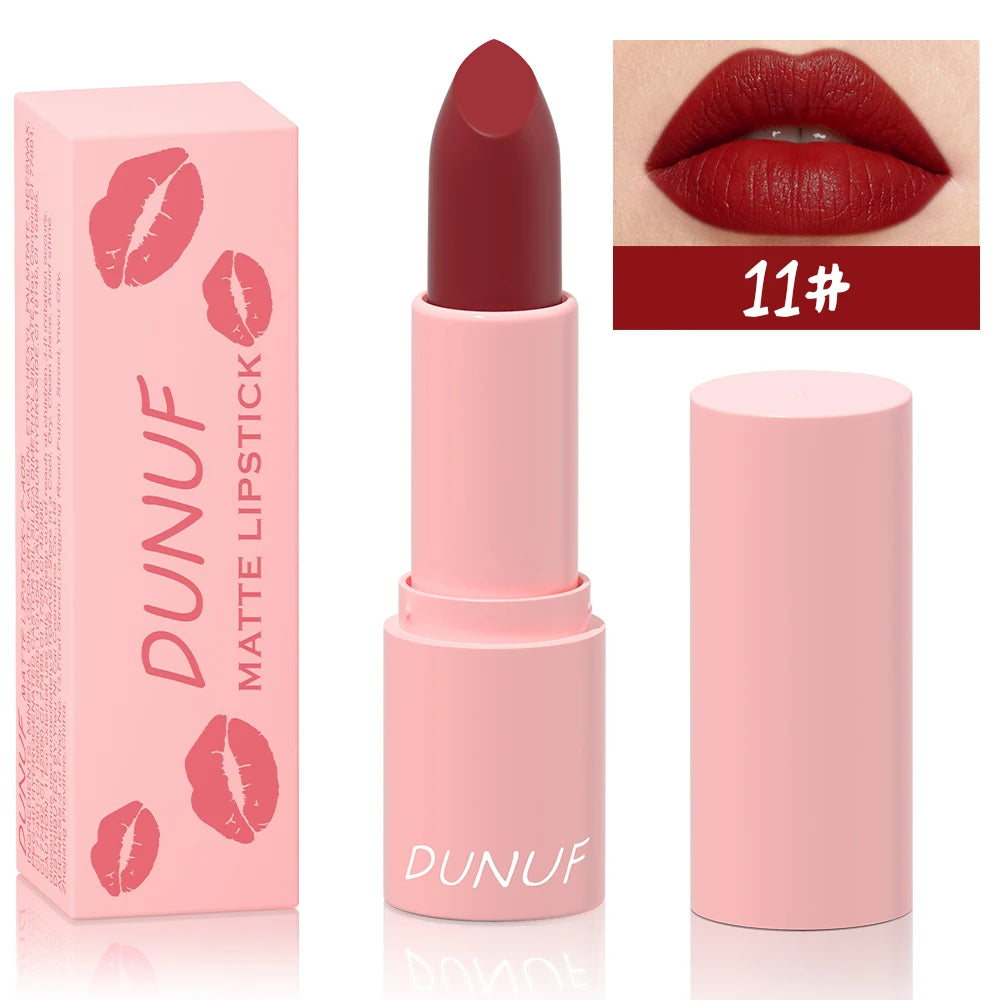 DUNUF 1 Pcs Matte Powder lipstick, Lasting 24 Hours Non-fading Waterproof Non-stick Easy to Color Lip Gloss Makeup Gift Oasis Select 11 Full Size