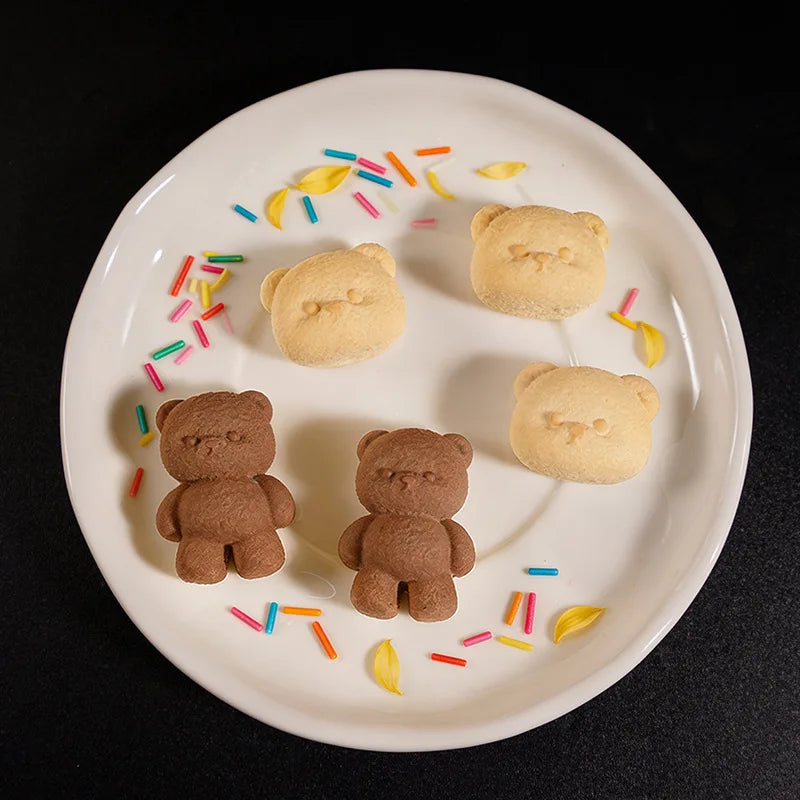 Cute Lena Bear Pinch Mold Bear Candle Plaster Mold Sitting And Standing Bear Four Grid Big Head Bear Silicone Mold Oasis Select