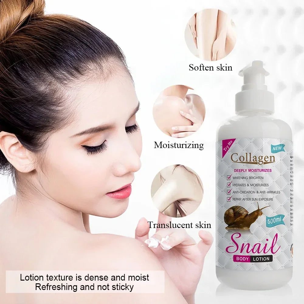 500ml Collagen Snail Body Lotion Moisturizing Skin Care Brightening Hydrating Snail Body Lotion Body Whitening Cream Skin Care Oasis Select