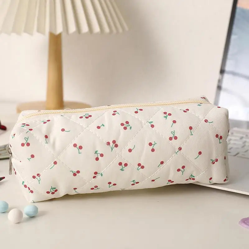 Sweet Cute Bow Floral Cherry Pencil Case Portable Large Capacity Student Stationery Storage Bag Pen Bag Girly Cosmetic Bag Gifts Oasis Select A5