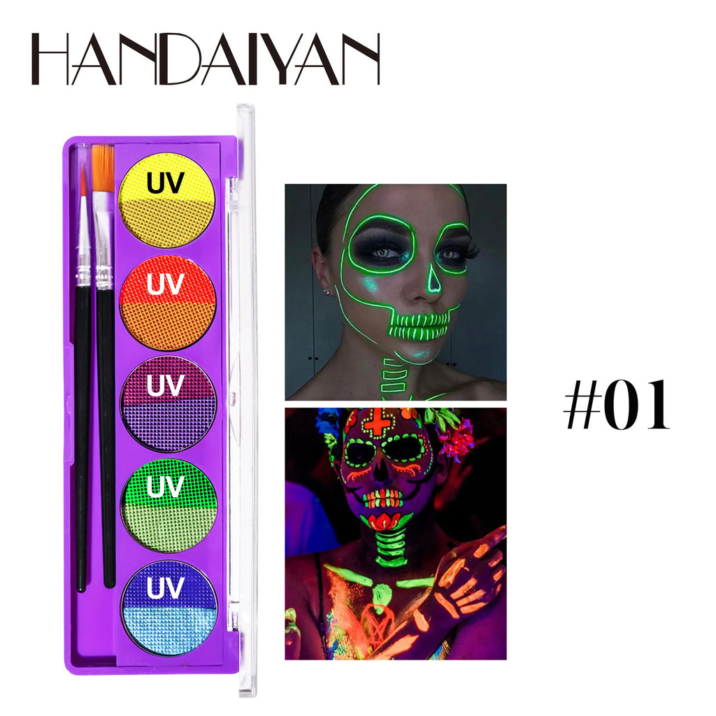 UV Glow Face & Body Paint Palette – High Pigment Water-Based