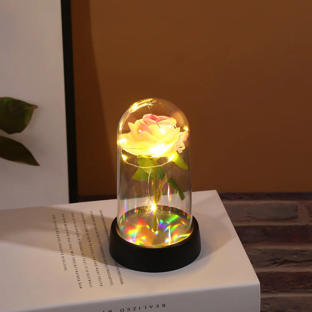 Eternal Rose Single Bouquet with Lamp Soap Valentine's Day Gift Led Lamp Tabletop Decoration Oasis Select F