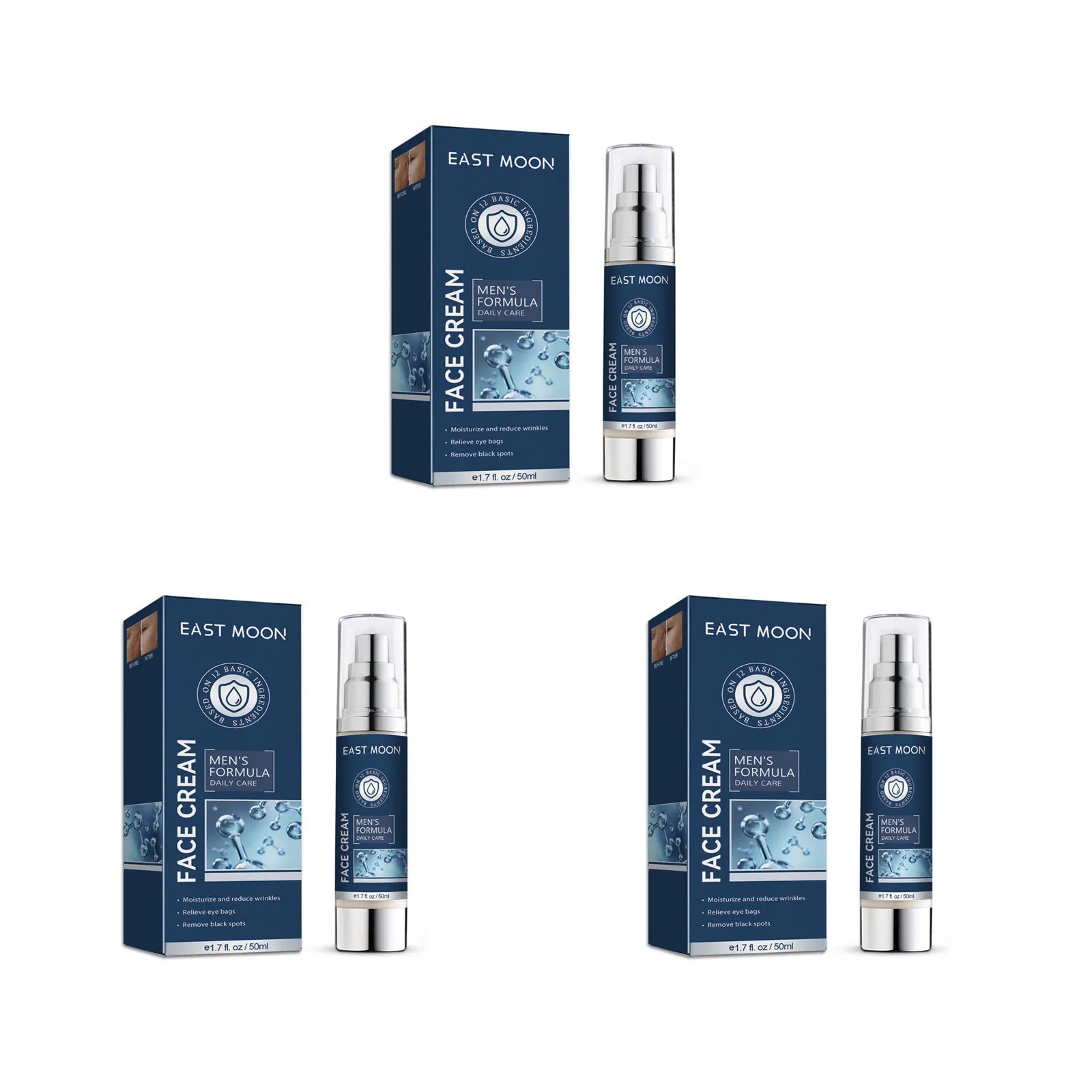 6 IN1 Men's Face Moisturizer Cream Hydrating Skin Lighten Dark Circles Anti-Puffiness Fade Fine Lines Brightening Facial Cream Oasis Select 3Pcs